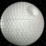 A golf ball designed to look like the Death Star from Star Wars.